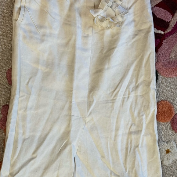 Sonia Rykiel high waist 💯 linen lined tailored pencil midi skirt w flower FR40 - Picture 14 of 17